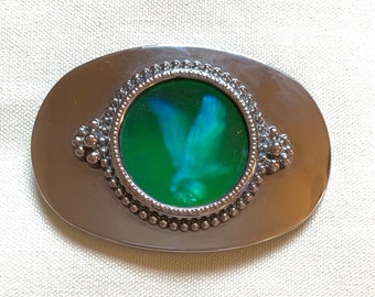 Boucle de ceinture vintage aigle vert hologramme sur chrome