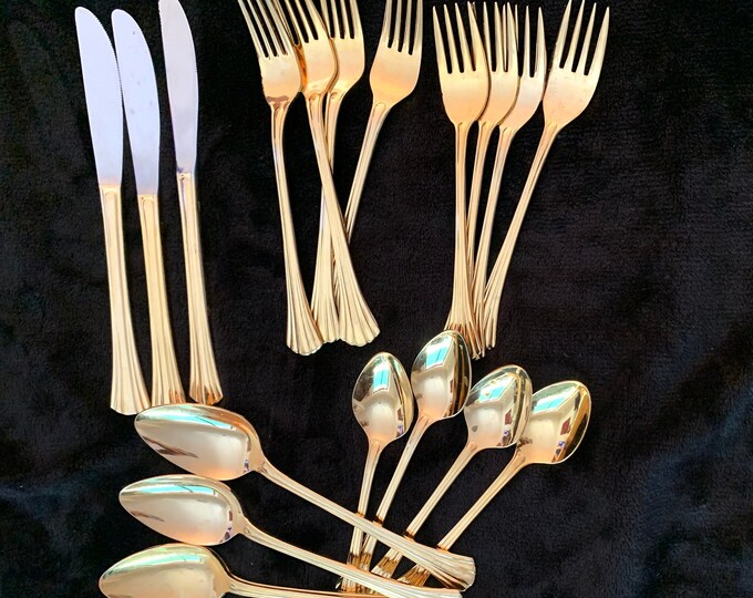 Vintage Gold Flatware Stainless Set for 4 Missing 1 Knife 19 Etsy