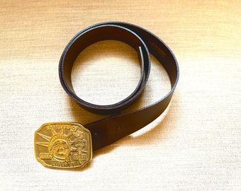 Cintura a scatto vintage con fibbia rimovibile con statua della libertà Taglia 36 Cintura in vera pelle Prodotto in Canada