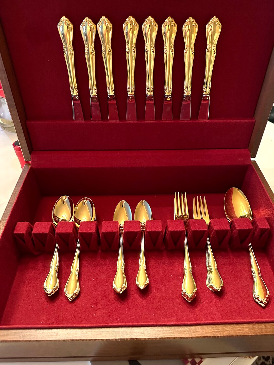 Vintage Gold Flatware Set Oneida Craft Deluxe Stainless Gold Etsy