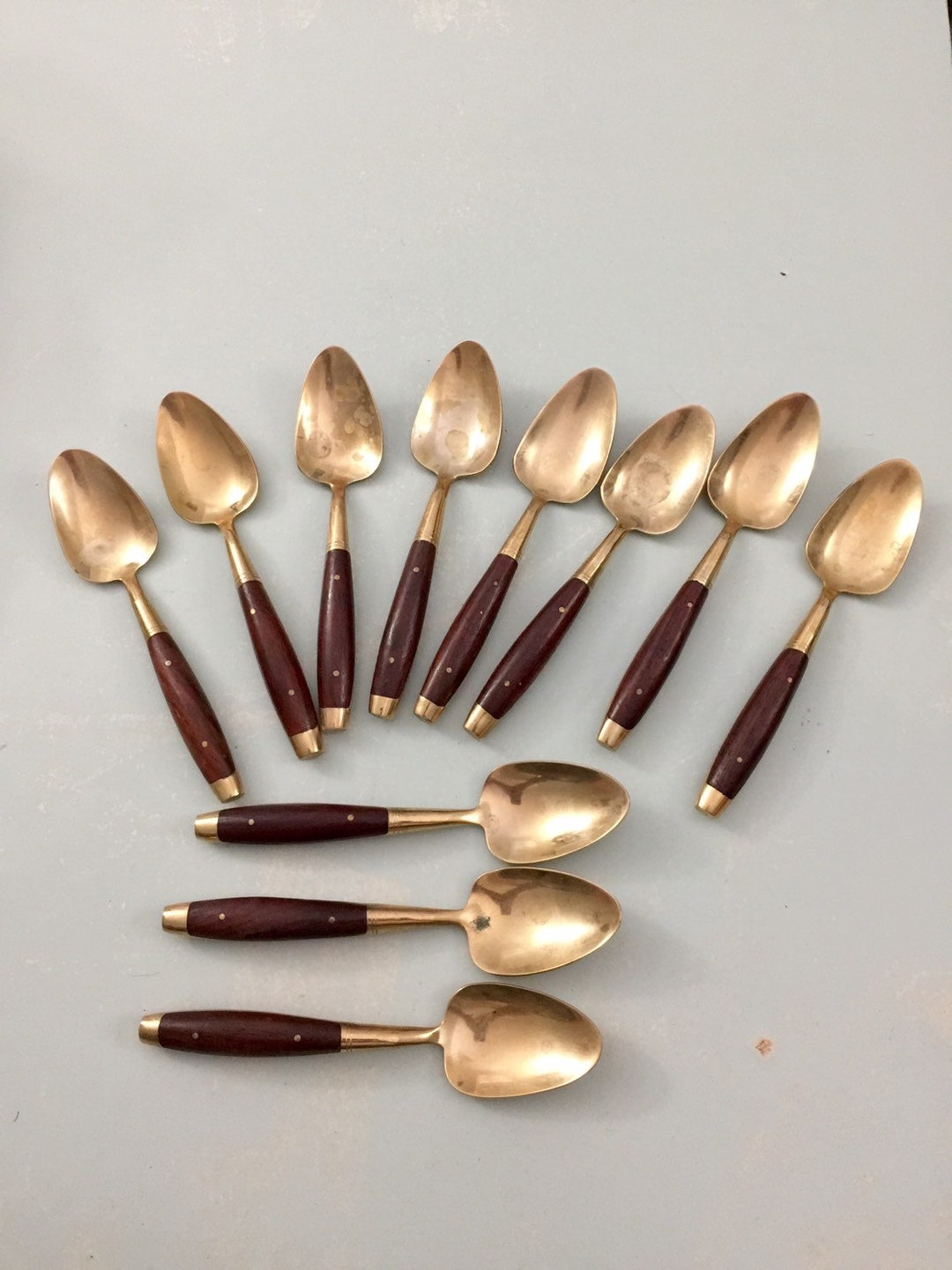 Vintage Thai Teaspoons Set of 10 Bronze and Rose Wood Etsy