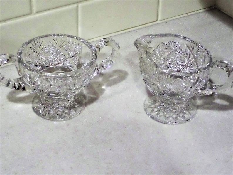 Vintage Cut Glass Sugar and Creamer Set Etsy