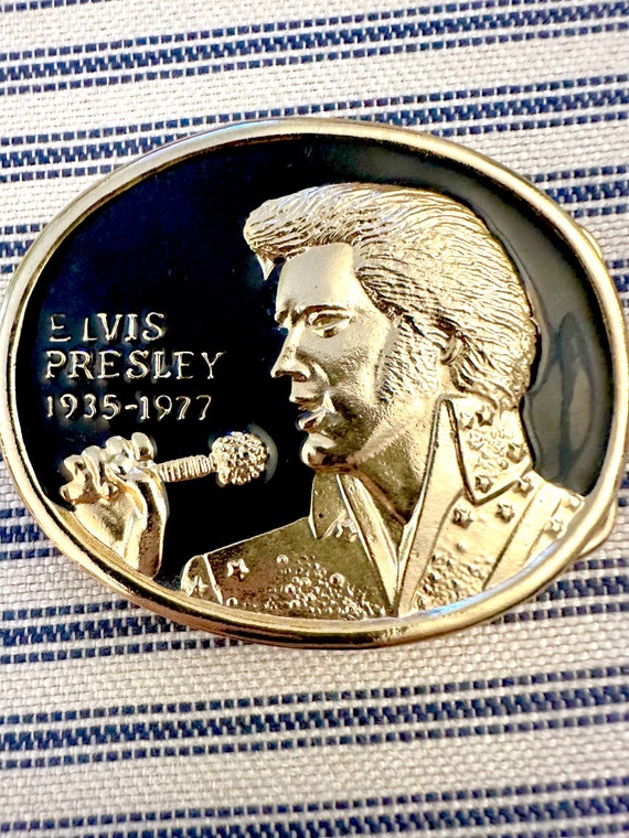 Vintage Elvis Presley Belt Buckle Black & Gold