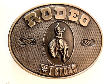 Vintage Rodeo Belt Buckle Bucking Bronco Bronze #1 Sport Mint