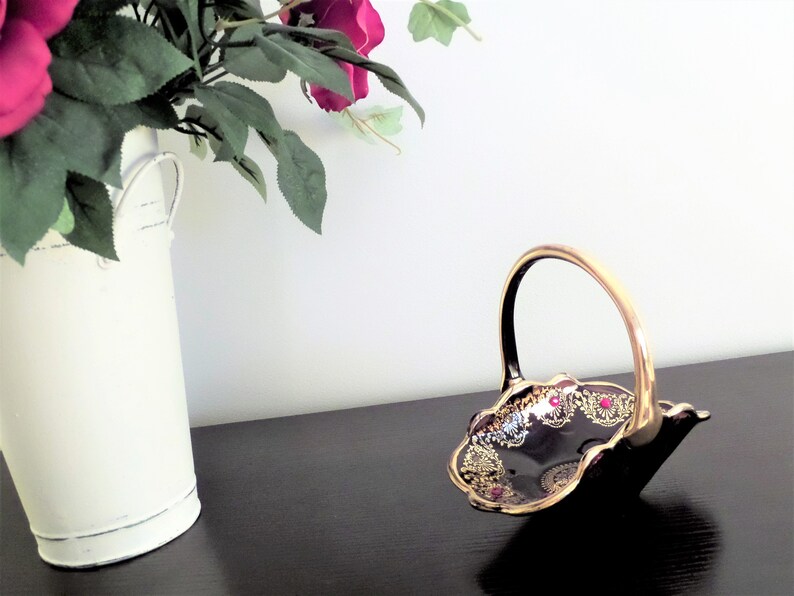 Vintage Glass Art Flower Basket Amethyst and Gold Etsy