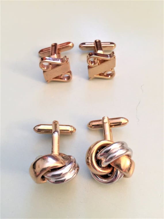 Vintage Cuff Links 2 Pair Swank Knot & Hickok Deco