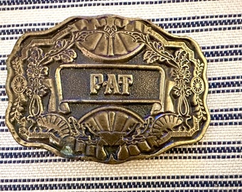 Vintage Name Pat Brass Belt Buckle