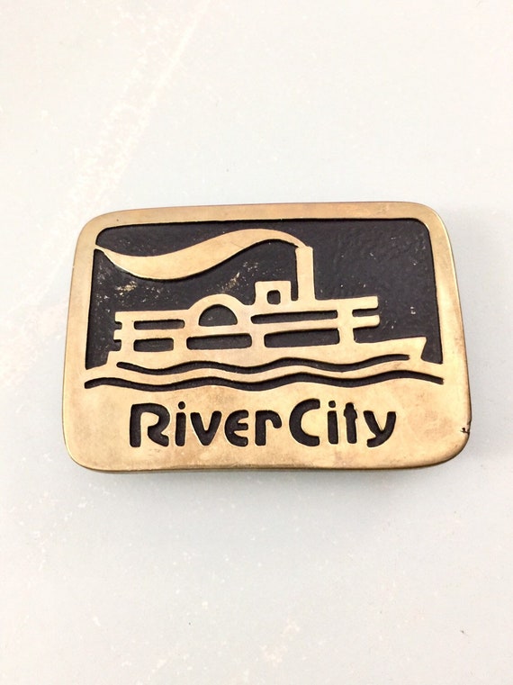 Vintage Belt Buckle River City Paddle Boat Marked Diablo