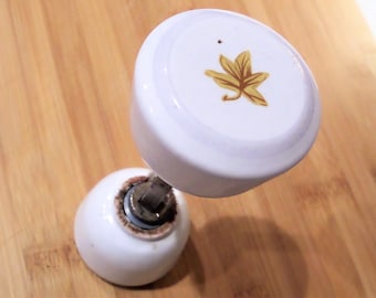 Antique Porcelain Door Knob with Maple Leaf