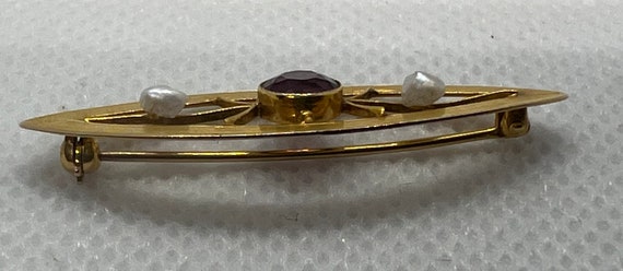 Antique 10k Amethyst & Seed Pearl Brooch Pin - image 8