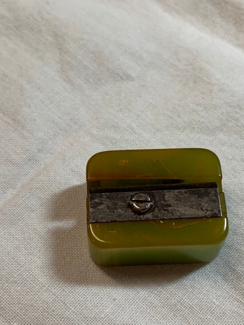 Vintage Green swirl Catalin Bakelite Pencil Sharpener
