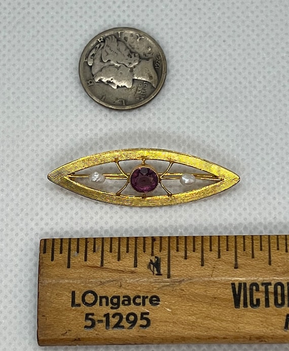 Antique 10k Amethyst & Seed Pearl Brooch Pin - image 2