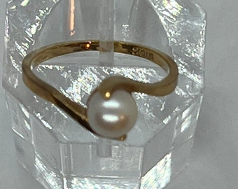 Vintage 10k Pearl Bypass Ring Size 6