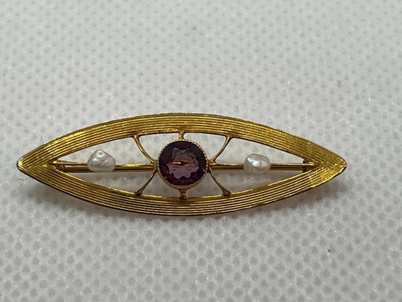 Antique 10k Amethyst & Seed Pearl Brooch Pin - image 10