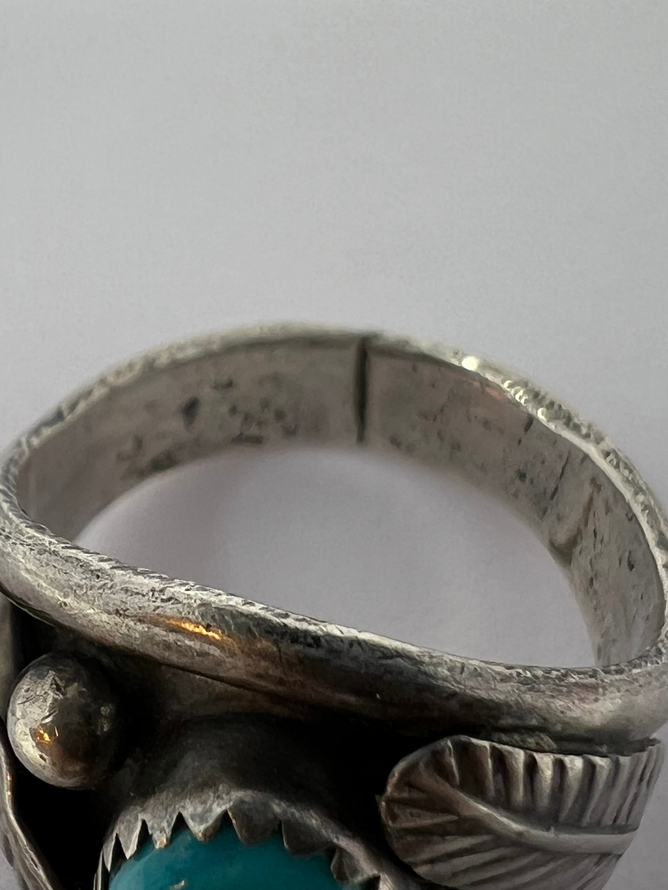 Vintage Old Pawn Navajo Sterling Silver Turquoise Feather Ring 7 