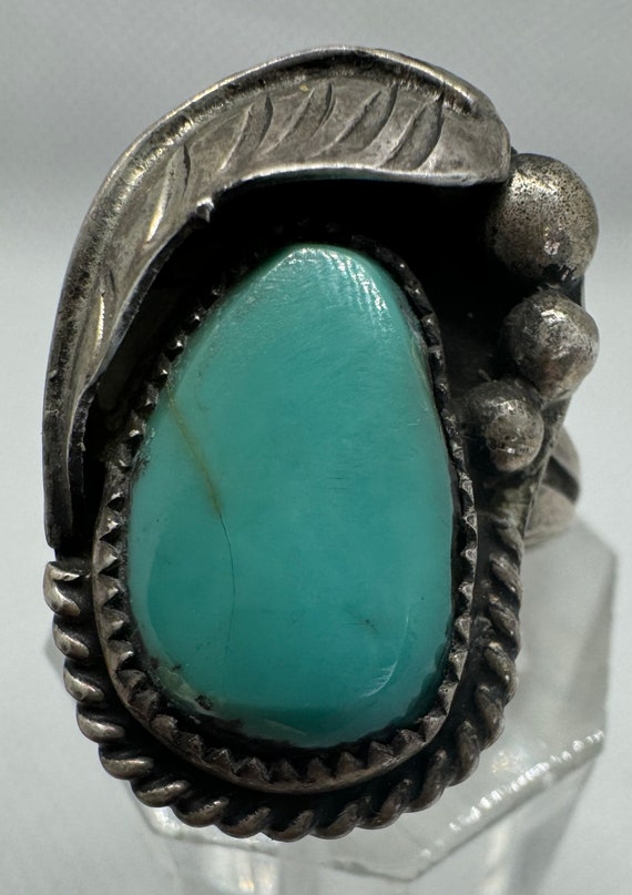 Old pawn sterling silver turquoise feather shadowb