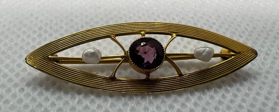 Antique 10k Amethyst & Seed Pearl Brooch Pin - image 9