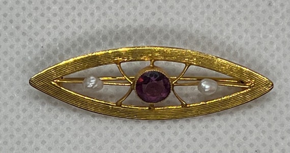 Antique 10k Amethyst & Seed Pearl Brooch Pin - image 7