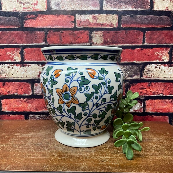 Blue and White Floral Flower Pot