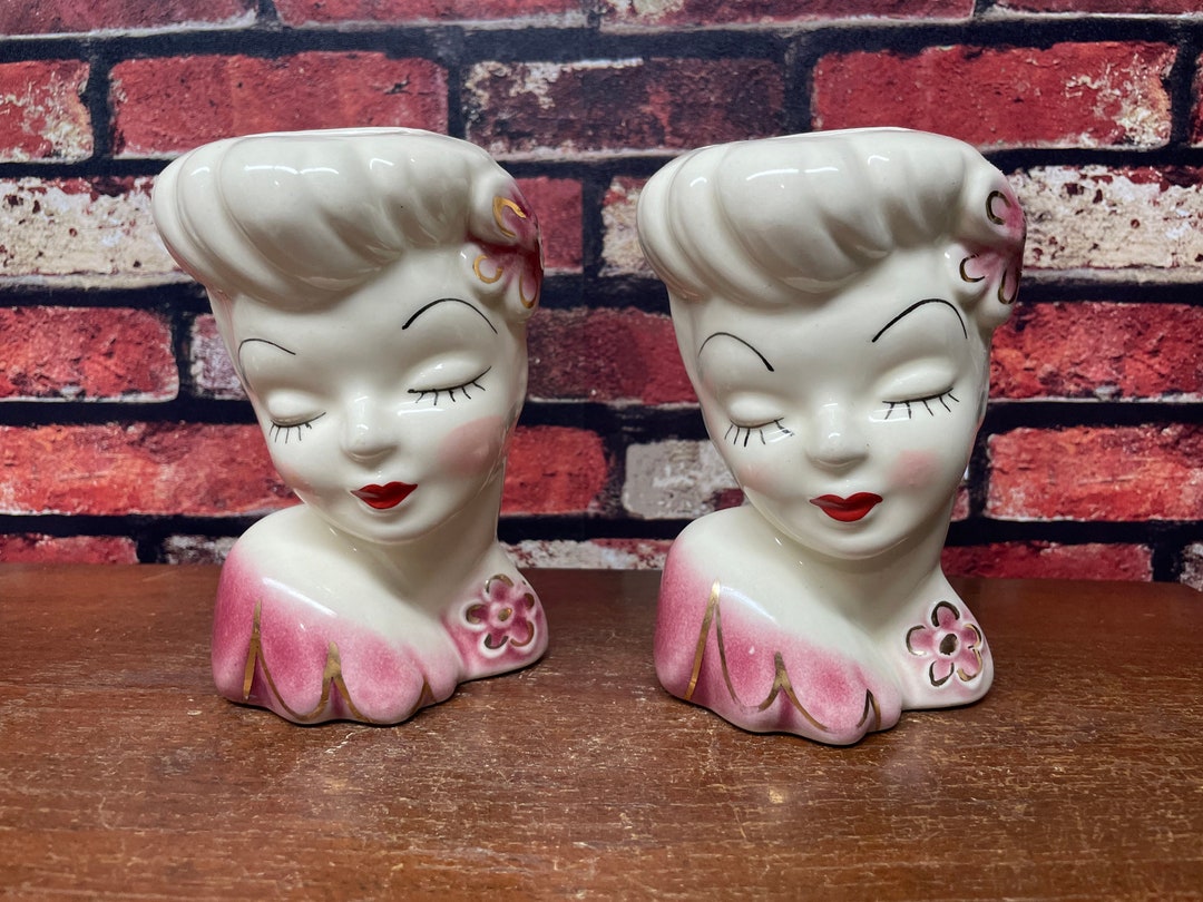 Pair of Lady Head Wall Pockets Etsy