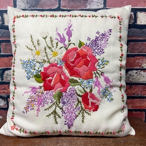 Vintage Crewel Throw Pillow