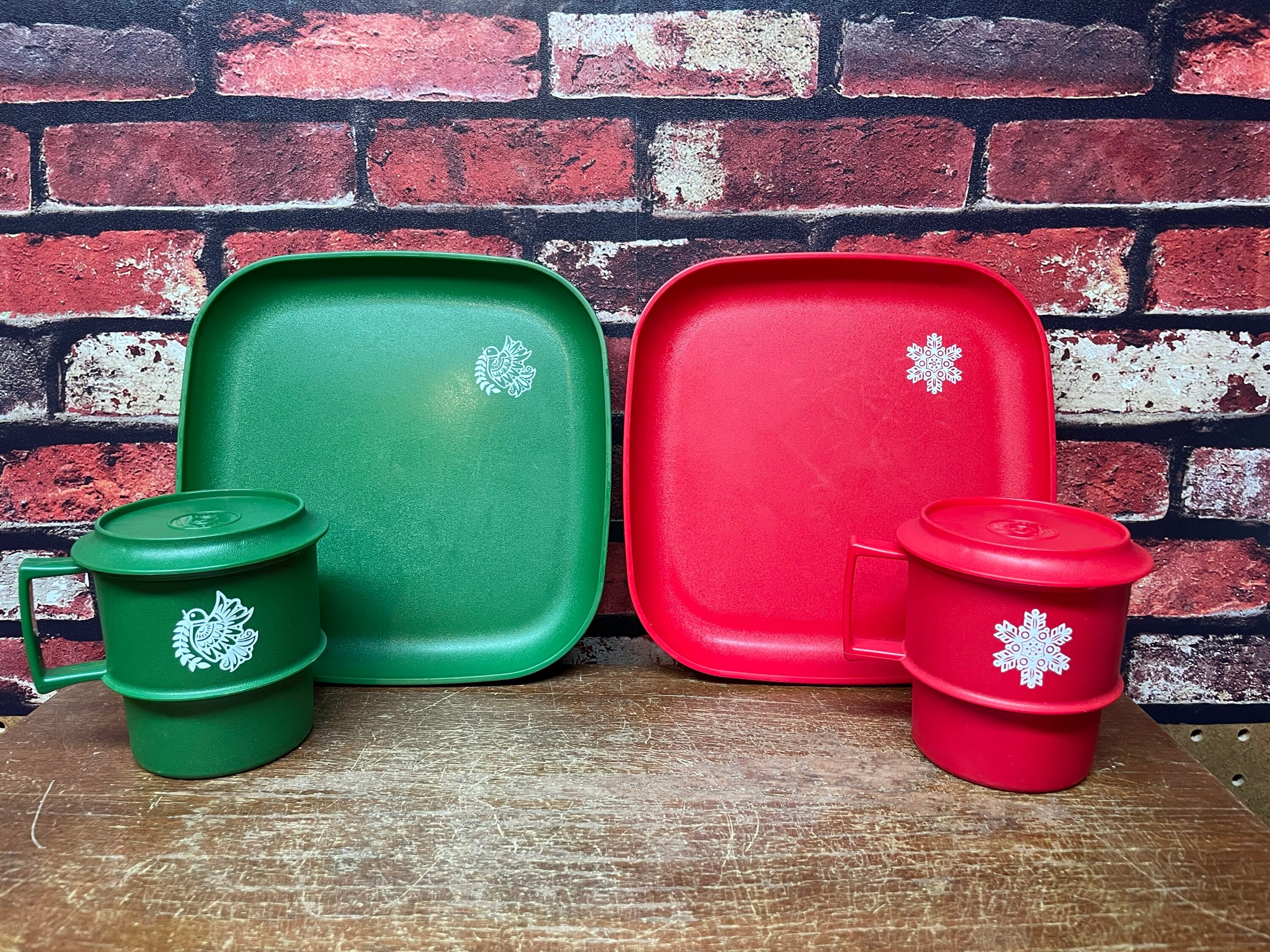 Set of Tupperware Christmas Mugs and Plates 