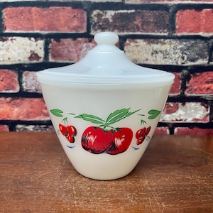Fire King Apples and Cherries Grease Jar with Lid