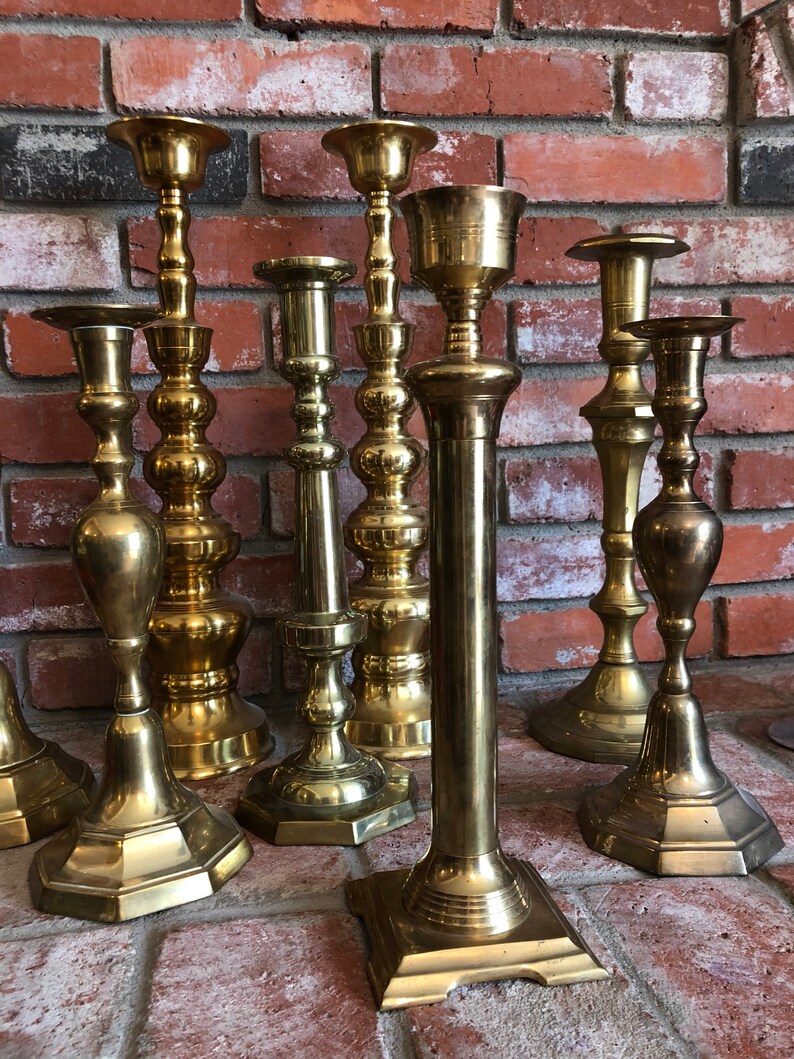 Lot of 8 Large Brass Candle Stick Holders Etsy
