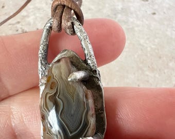 Pingente de ágata do Lago Superior em prata de lei | Colar com a pedra oficial de Minnesota | Presente para ela | Presente de Natal | Presente de fim de ano