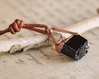 CLEARANCE | Black Tourmaline Necklace | Tourmaline Pendant | Simple Copper Necklace | Raw Tourmaline Necklace | Raw Crystal Pendant