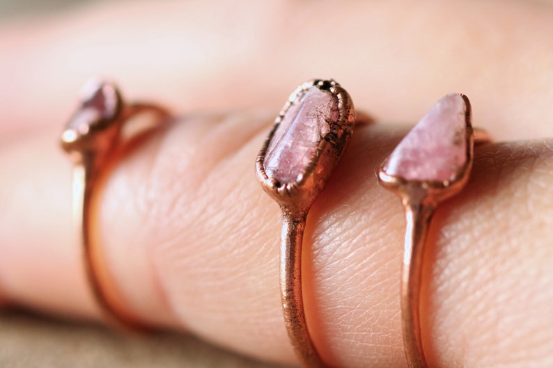 Electroform Ring Stackable Rings Rhodochrosite Ring Gift For Her Gemstone Rings Copper Jewelry Minimalist Ring Birthday Gift
