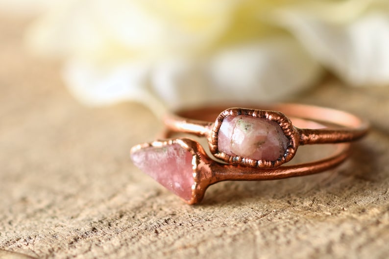 Electroform Ring Stackable Rings Rhodochrosite Ring Gift For Her Gemstone Rings Copper Jewelry Minimalist Ring Birthday Gift