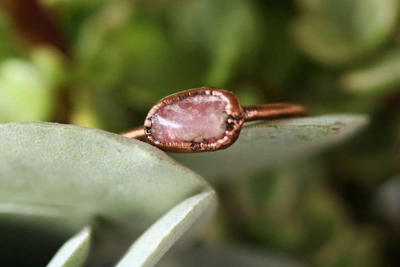 Electroform Ring Stackable Rings Rhodochrosite Ring Gift For Her Gemstone Rings Copper Jewelry Minimalist Ring Birthday Gift