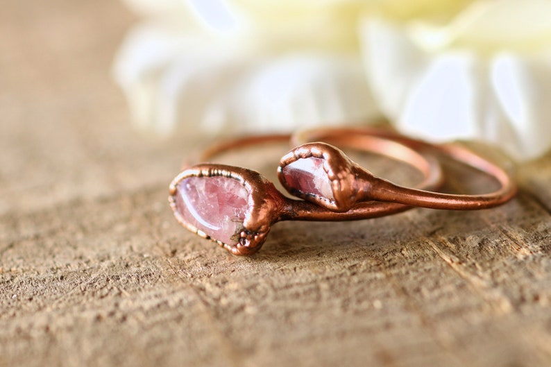 Electroform Ring Stackable Rings Rhodochrosite Ring Gift For Her Gemstone Rings Copper Jewelry Minimalist Ring Birthday Gift