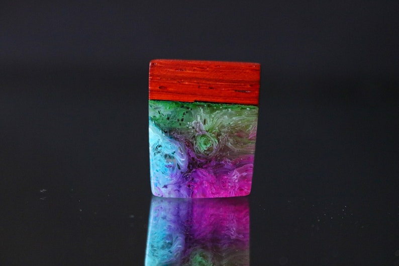 Pink Green and Blue Necklace Ink Art and Leather Cord Jewelry Pterocarpus Wood and Resin Pendant