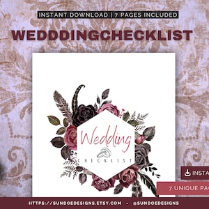 Wedding Planner Printable, Printable Wedding Planner Set, Wedding Checklists, Wedding Planning Sheets, Wedding Planner Organizer, Dark Roses