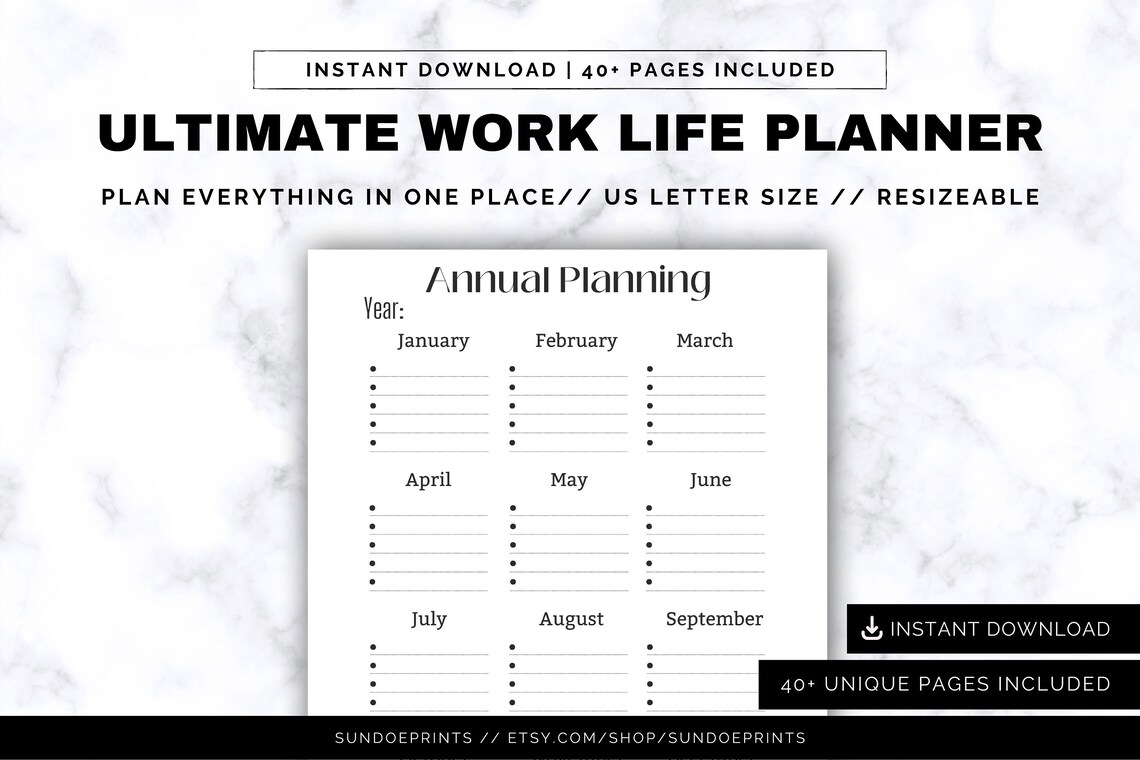 Ultimate Work Life Planner, Customizable Planner Template, Printable ...