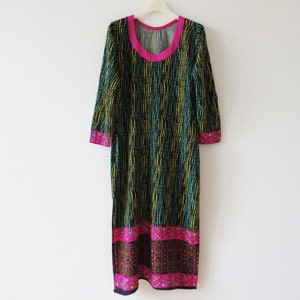 Vintage Grünes Kaftan Kleid: Boho Maxi Tunika, Kleine Grösse