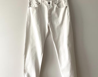 Vita jeans med hög midja, klassiska denimbyxor, minimalistisk 90-talsstil, bomullsjeans för kvinnor
