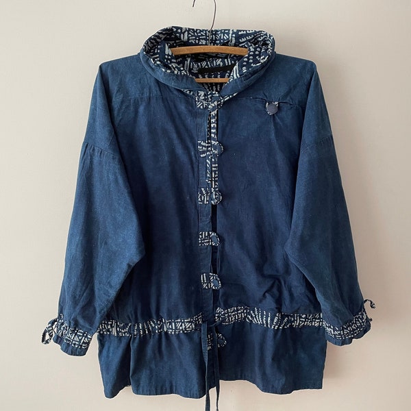 Parka réversible des années 90, veste coupe-vent surdimensionnée, veste en coton bleu denim avec capuche, veste de camping pour femmes, grand