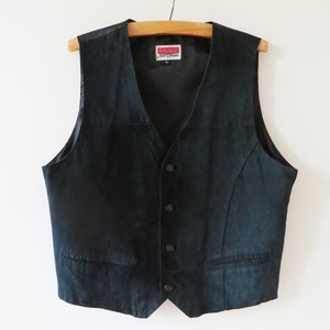 Vintage Navy Suede Leather Vest: Steampunk Biker Waistcoat (XL)