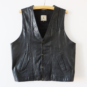 Black Leather Vest Men Genuine Leather Biker Rocker Vest Steampunk Waistcoat Gentlemen&#39;s Boho Vest Motorcycle Leather Fetish XL Large