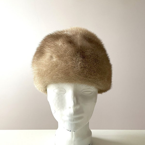 Mink fur women's hat, beige real Mink ladies cap hat, formal attire opera benefit hat, genuine fur millinery, blonde fur winter hat