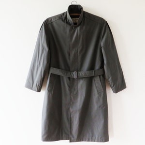 Vintage 80s Dark Grey Trench Coat: Quilted Insulation, Belted Overcoat