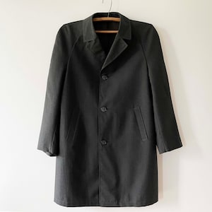 70s Wool Blend Trench Coat: Preppy Dark Gray Overcoat, Men&#39;s Size Large