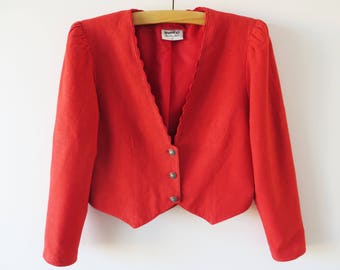 Veste Dirndl rouge Veste femme rouge Blazer Trachten court Veste bavaroise Autriche Tyrolienne courte en loden Sounds of Music grande taille