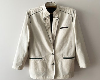 Vintage Linen Blend Trachten Blazer: Austrian Tyrolean Jacket, Size 46