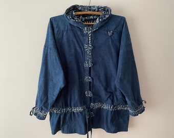 90s Reversible Oversized Windbreaker: Denim Blue Cotton Parka