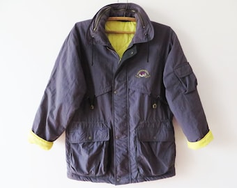 90s Vintage Purple Puffer Parka: Quilted Lining Winter Ski Jacket (Large)