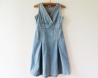 Denim Dress Cotton Jumper Dress Empire Waist Sleeve Less Denim Jean Dress Women Country Home Dress Gift to Her Size Small to Medium Dress